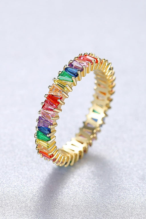 Elegant Rainbow Cubic Zirconia Sterling Silver Ring