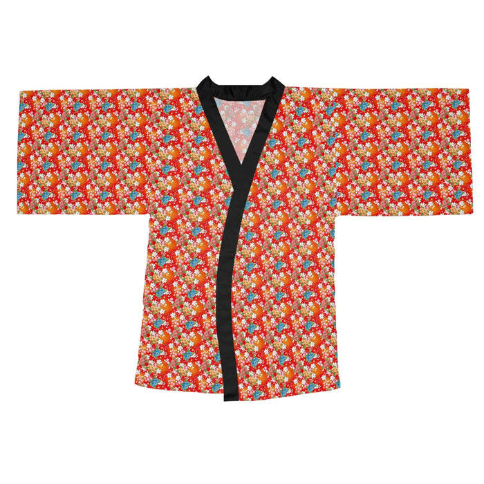 Elegant Japanese Floral Kimono with Flowing Bell Sleeves