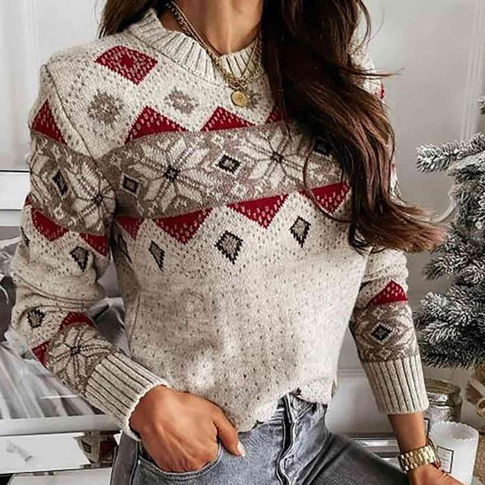 Snowflake Round Neck Sweater Trendsi