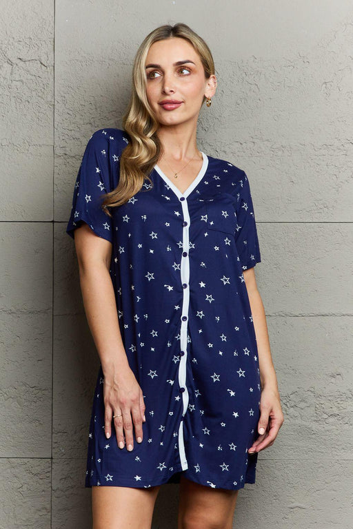 Twilight Serenity Quilted Nightgown with Button-Up Front