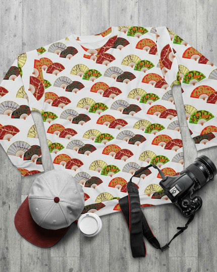 Cozy All-Over Print Crewneck Sweatshirt Featuring Japanese Fan Design