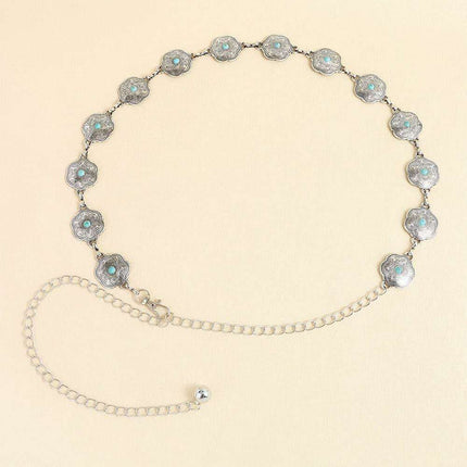 Turquoise Alloy Waist Belt with Vintage Charm - A Touch of Timeless Style