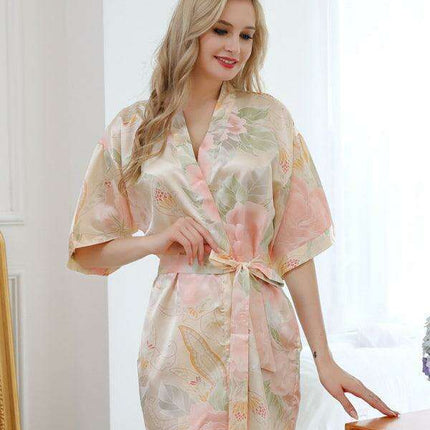 Elysian | Elegant Floral Kimono Robe & Lounge Set for Women - Luxurious Polyester Comfort