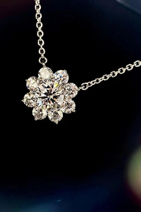 Floral Lab-Diamond Sterling Silver Necklace with Platinum Finish