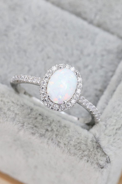 Opal and Zircon Accent Sterling Silver Halo Ring for Timeless Elegance