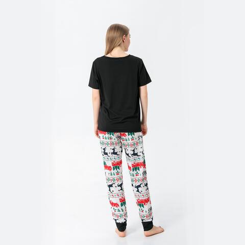 Festive Christmas Ensemble: Graphic Top and Printed Pants Set for Women