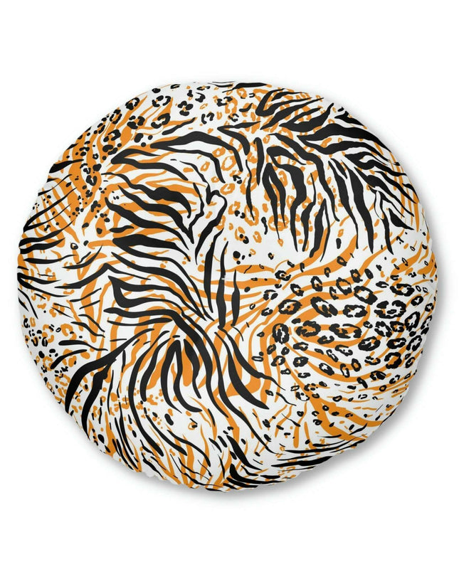 Customizable Elegant Round Tufted Floor Pillow with Chic White Accents