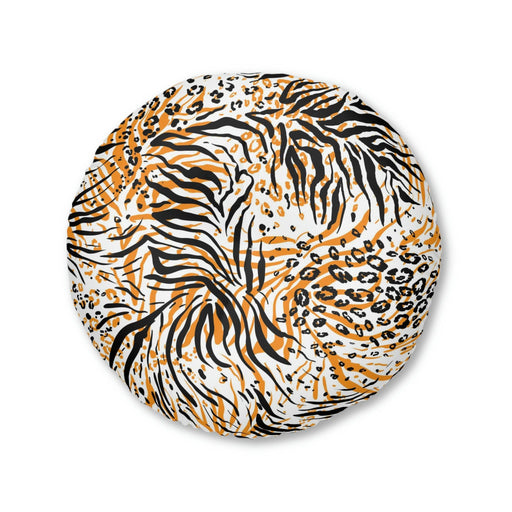 Round Tufted Floor Pillow with Customizable Design and Elegant White Stitching