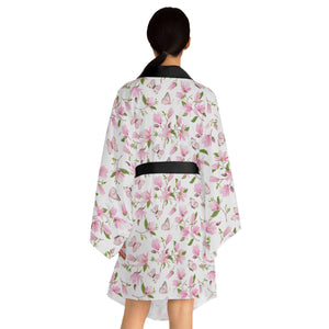 Kireiina Japanese Magnolia Floral Long Sleeve Kimono Robe-Clothing, Shoes & Jewelry›Women›Clothing›Lingerie, Sleep & Lounge›Sleep & Lounge›Robes-Kireiina-XS-White-Très Elite