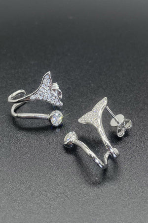 Moissanite Fishtail Rhodium-Plated Earrings-Trendsi-Silver-One Size-Très Elite