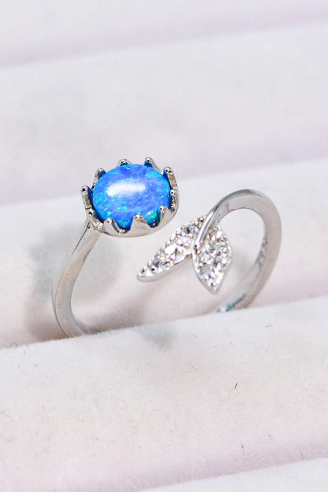 Opal Gemstone Platinum Finish Bypass Ring - Elegant Adjustable Style