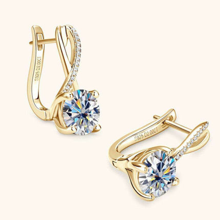 Exquisite 4 Carat Moissanite and Zircon Sterling Silver Earrings with Elegant Gold and Platinum Finish