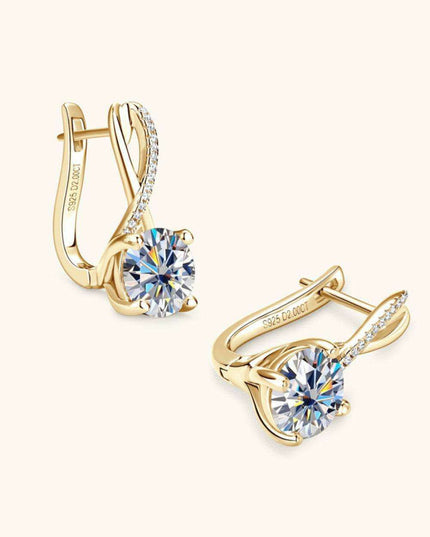 Exquisite 4 Carat Moissanite and Zircon Sterling Silver Earrings with Elegant Gold and Platinum Finish