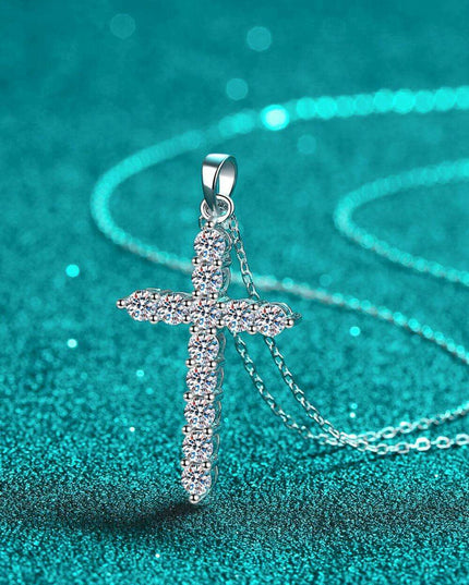 Exquisite Sterling Silver Cross Necklace with Lab Grown Diamond & Rhodium Finish - A Classic Emblem of Refinement