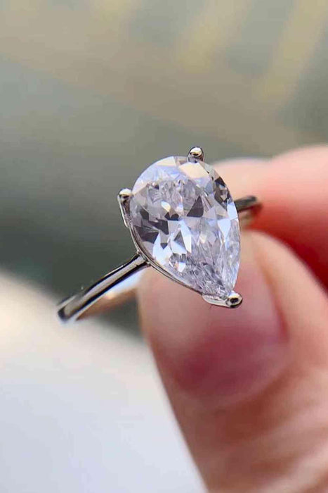 Elegant Teardrop Moissanite Sterling Silver Ring with Platinum Finish
