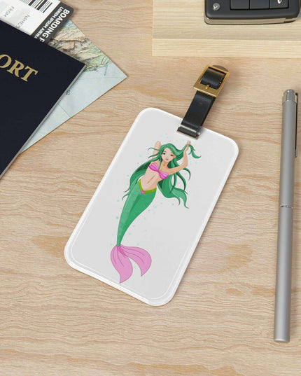 Chic Mermaid-Inspired Luggage Tag with Adjustable Leather Strap