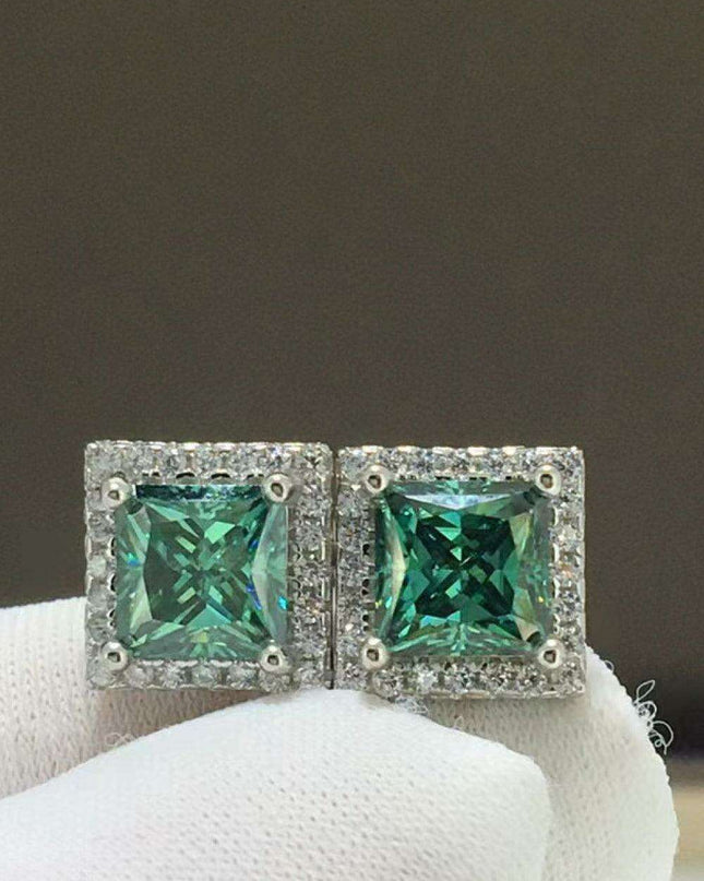 Radiant Geometric Charm: Lab-Created Diamond Stud Earrings Adorned with Dazzling Elements