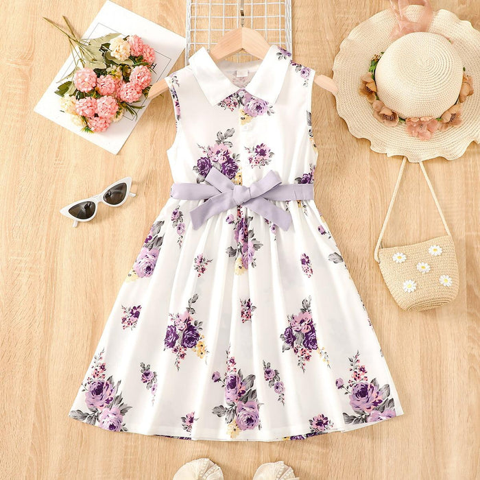 Floral Sleeveless Dress with Collared Neckline