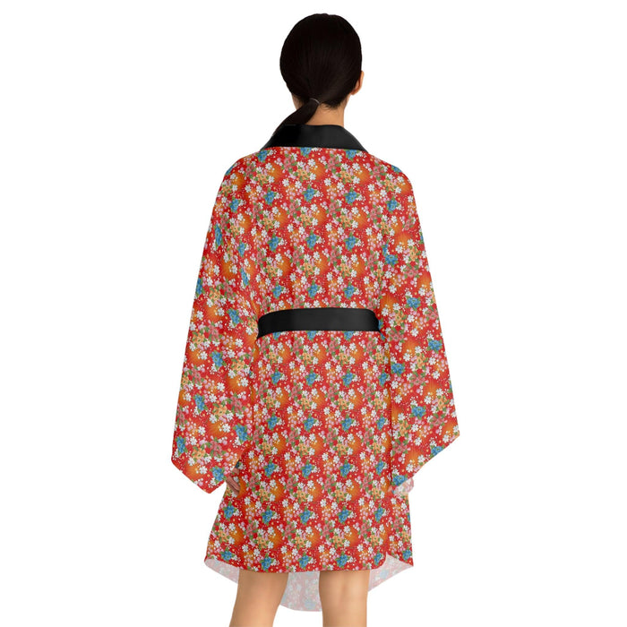 Graceful Japanese Floral Kimono Robe with Bell Sleeves