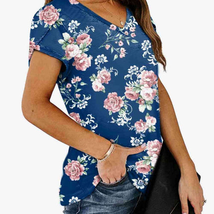 Chic Floral V-Neck Top with Delightful Petal Sleeves