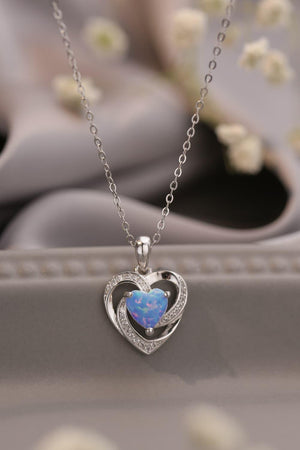 Opal Heart Pendant Necklace-Trendsi-Sky Blue-One Size-Très Elite