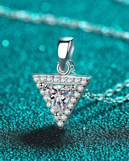 Geometric Moissanite Triangle Necklace with Rhodium Accents