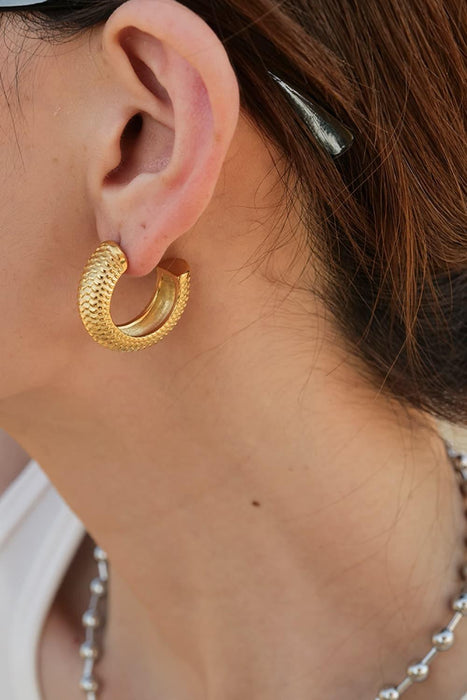 Stylish Stainless Steel C-Hoop Earrings with Scale Pattern