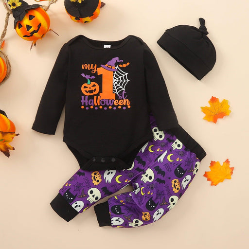 Spooky Fun Baby Halloween Costume Set with Round Neck Bodysuit and Printed Pants