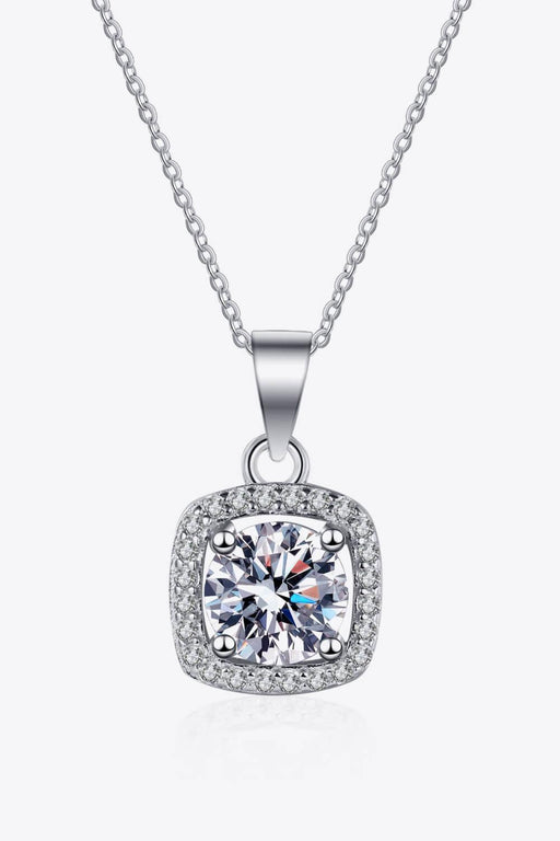 Opulent Square Lab-Diamond Necklace with Sterling Silver Chain and Zircon Accents
