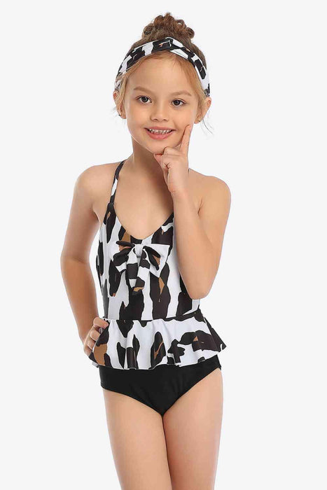 Bow-Embellished Ruffle Detail Beach One-Piece Swimsuit