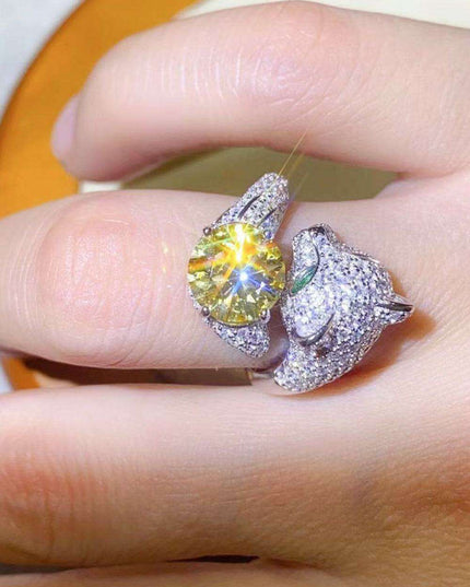 Captivating Adjustable Platinum-Plated Sterling Silver Animal Bypass Ring with 2 Carat Yellow Lab-Diamond