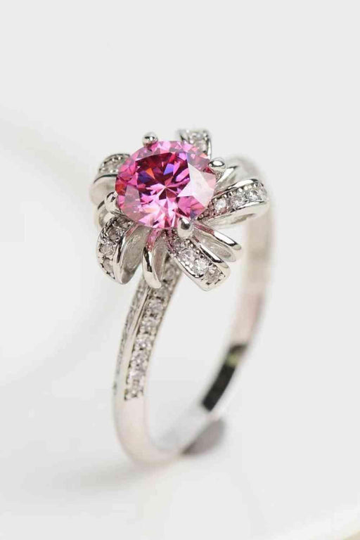 Flower Blossom Moissanite Ring with Zircon Accents in Sterling Silver