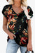Printed Petal Sleeve V-Neck Blouse in Floral, Striped, and Camouflage Patterns