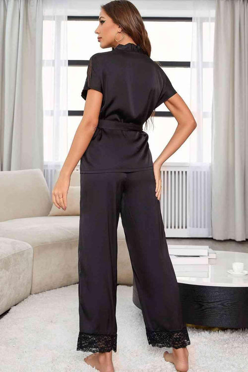 Luxe Lace-Adorned Sleepwear Set with Wrap Neckline