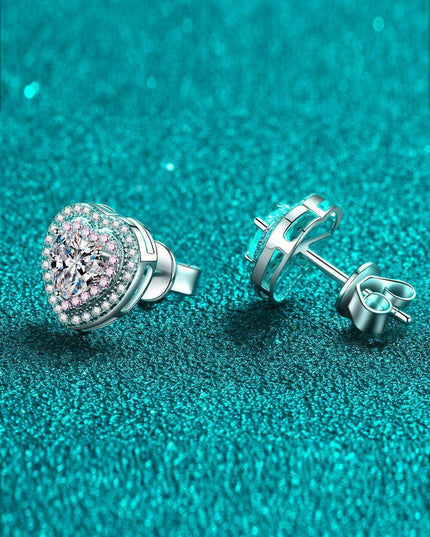 Radiant Heart Moissanite Stud Earrings: Classic Rhodium-Plated Beauty