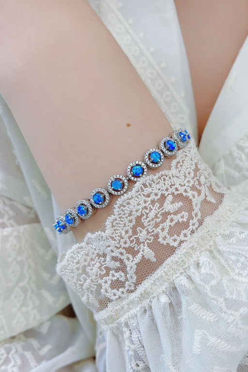 Opal Gemstone Sterling Silver Bracelet - Australian Elegance Gift Set