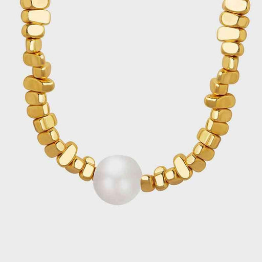 Geometric Pearl and Bead Necklace with Faux Pearls