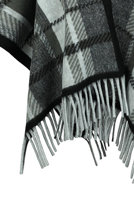 Cloak Sleeve Plaid Poncho with Fringe Detail