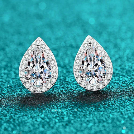 Elegant Rhodium-Enhanced Moissanite Teardrop Earrings in Sterling Silver