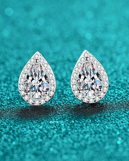 Elegant Rhodium-Enhanced Moissanite Teardrop Earrings in Sterling Silver