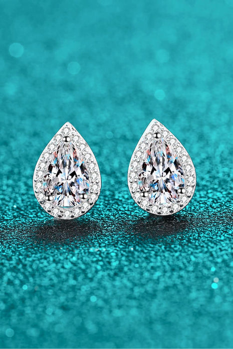 Teardrop Moissanite Earrings with Rhodium Accent