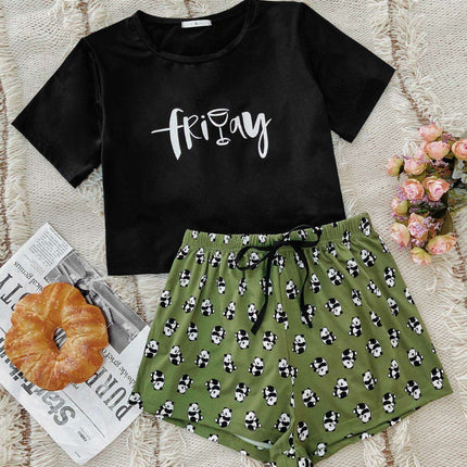 Panda Print Cozy Lounge Set with Tee and Shorts