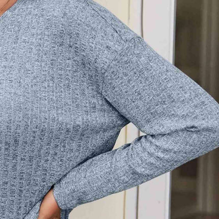 Ribbed Comfort Duo: Stylish Long Sleeve Top and Shorts Lounge Set