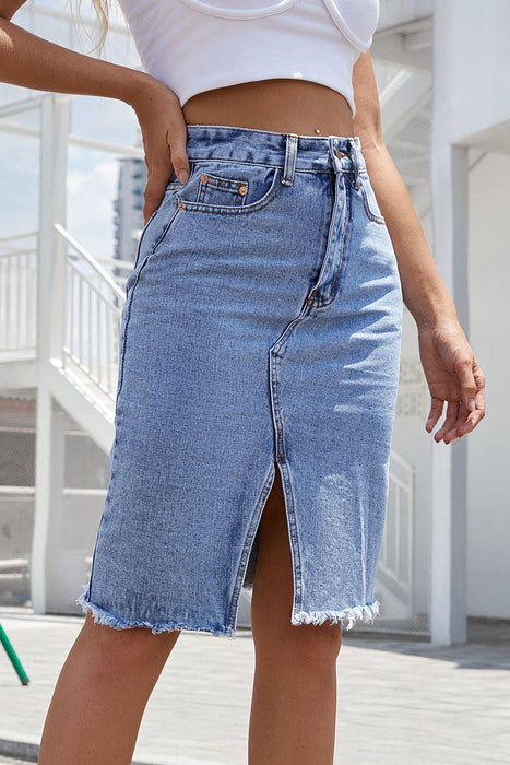 Chic Denim Skirt with Edgy Side Slit