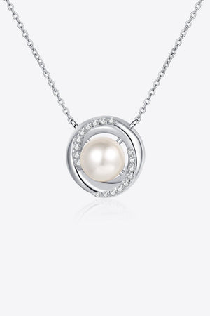 Moissanite Pearl Rhodium-Plated Necklace-Trendsi-Silver-One Size-Très Elite