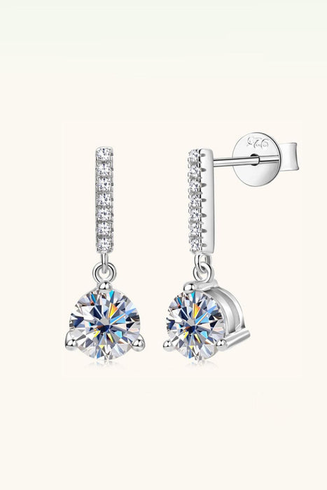 2 Carat Moissanite Sterling Silver Dangle Earrings with Sparkling Zircon Accents