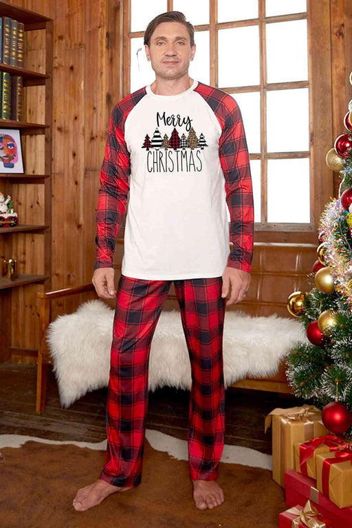 Festive MERRY CHRISTMAS Graphic Top and Plaid Pants Set