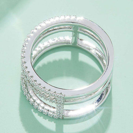 Platinum-Plated Lab-Diamond Wide Band Ring - Chic Cutout Design