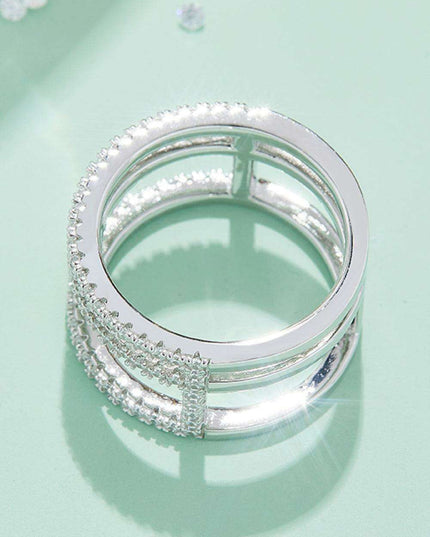 Platinum-Plated Lab-Diamond Wide Band Ring - Chic Cutout Design