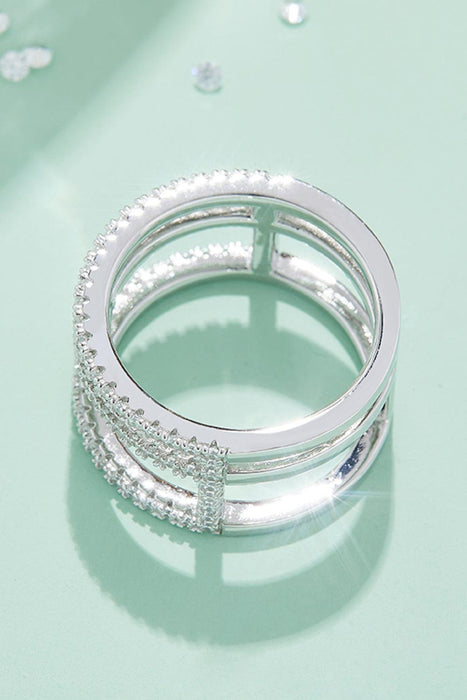 Opulent Platinum-Plated Lab-Diamond Ring - Stylish Moissanite Statement Piece -> Elegant Lab-Diamond Cutout Wide Ring
